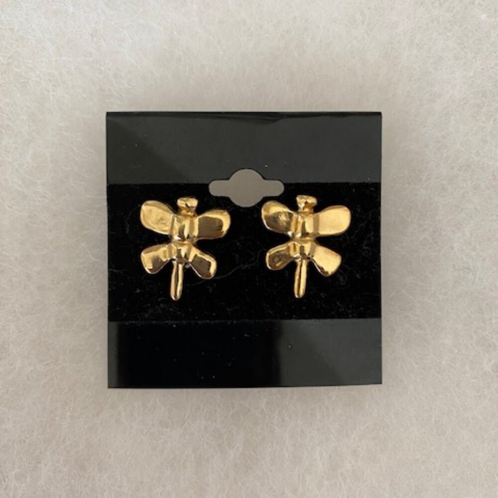 18k gold plated Dragonfly Earrings NEW - Picture 2 of 5